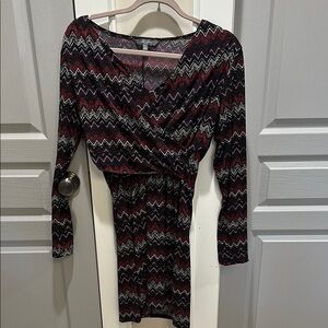 Daisy Fuentes Black and Red Long Sleeve A line Dress with V-Neck